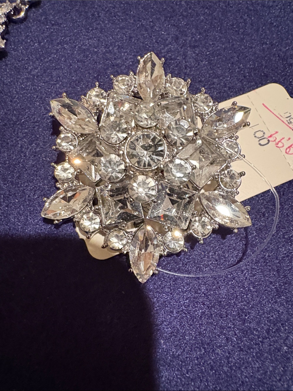 Talbots Silver Crystal Floral Statement Necklace and Brooch Set - Picture 4 of 4